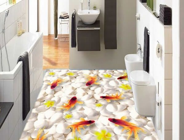 Phòng tắm với sàn nhà thiết kế 3D