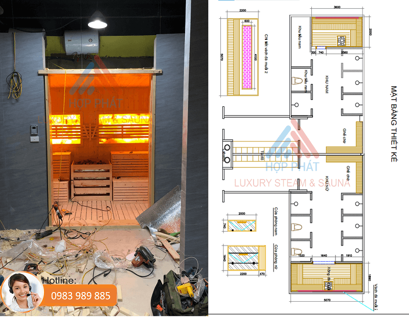 Hợp Phát Sauna cung cấp dịch vụ thiết kê, thi công, lắt đặt phòng xông hơi trọn gọi